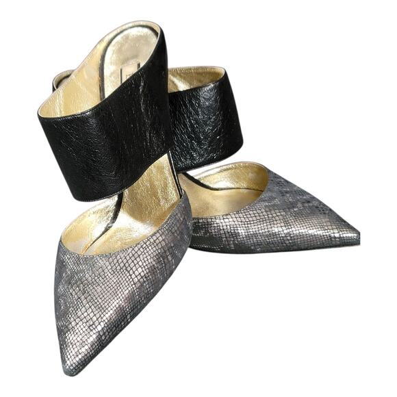 Emy Mack Elsa Black & Silver Printed Calf Pointed‎ Toe Heels Leather Size 7B - Picture 10 of 15